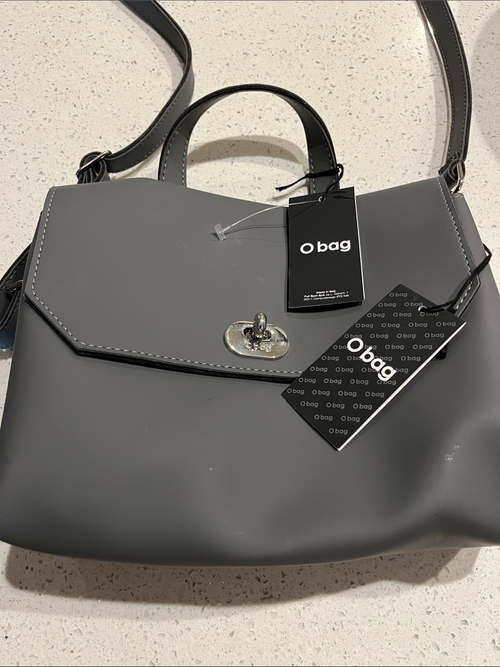 O bag Gray Structured Top-Handle Satchel with Turn-Lock
